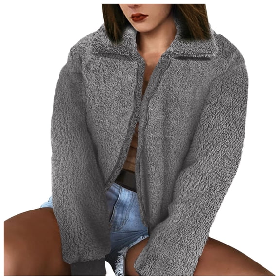 Vedolay Blazer Jackets for Women Plus Size Thick Long Sleeve Blazer Jacket Loose Women Outerwear Grey,L