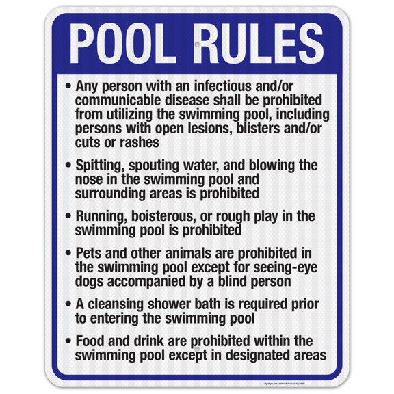 Rhode Island Pool Rules Sign, Complies With State Of Rhode Island Pool Safety Code, 24x30 Reflective Aluminum EGP