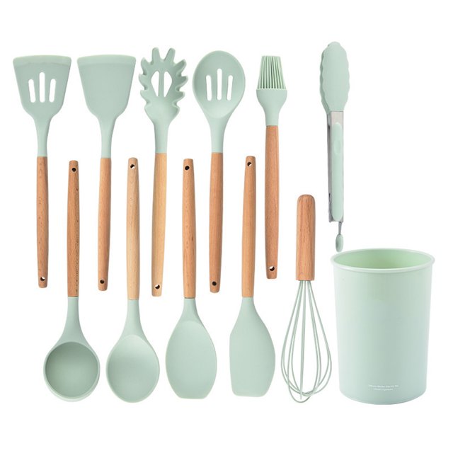 Cocina Herramientas de cocina Conjunto Mangos de madera de silicona Manejo de aceite Cepillo de aceite Spaghetti Garra Horneado Cocina de cocina Accesorios de utensilios de cocina verde 12 piezas Speravity HA028300-03