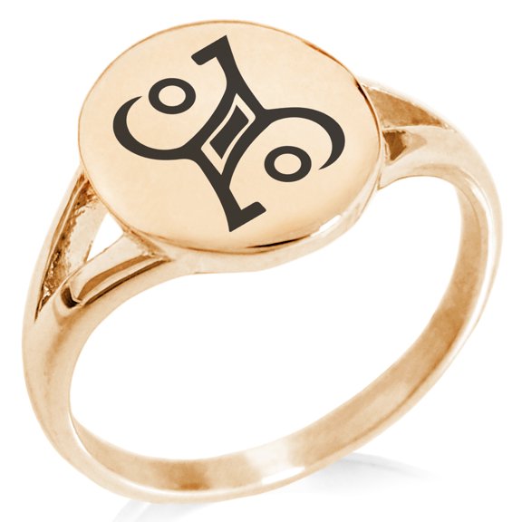 Stainless Steel Enchanting Magic Rune Minimalist Oval Top Polished Statement Signet Ring