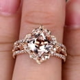 thumbnail image 2 of 7mm Cushion Cut Trio Set 10k Rose Gold 3.05 Carat Morganite Wedding Set Engagement Ring Antique Stacking Matching Band Art Deco, 2 of 6