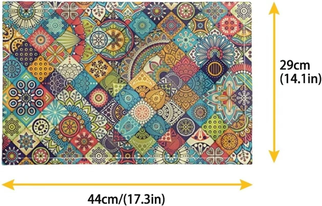6 PCS Washable Tablemats for Home Farmhouse Beach, Easy to Clean Foldable Heat Resistant linen Weave Rectangle Table Mats, Bohemian Style