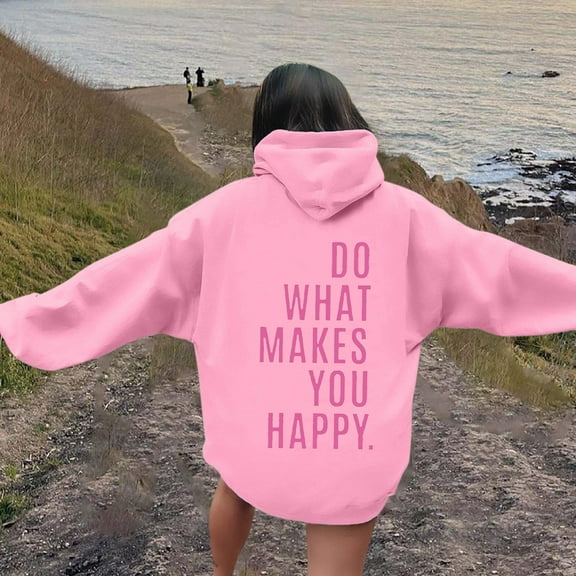 Hauaitttt Hoodies for Women Word Graphic Sweatshirts for Women Vintage Hoodie Trendy Sweatshirts Preppy Clothes Long Sleeve Sweatshirt Tops Extra Long Hoodies Women Casual Hoodie Dress Women Cute