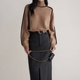 thumbnail image 5 of Suéter holgado informal adelgazante con cuello alto y rayas tridimensionales para otoño e invierno, estilo perezoso, 5 of 5