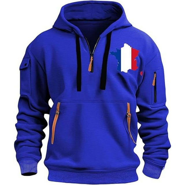 LUOGENLI Chandails à Capuchon pour Hommes, Chandail à Enfiler 4TG, Chandails à Capuchon et Chandails Décontractés pour Hommes, Coupe Ample, Chandail à Enfiler avec Motif Imprimé pour l'Automne et l'Hiver, Tenue Quotidienne, Confortable, Mode Urbaine, Bleu, Taille TTTTG