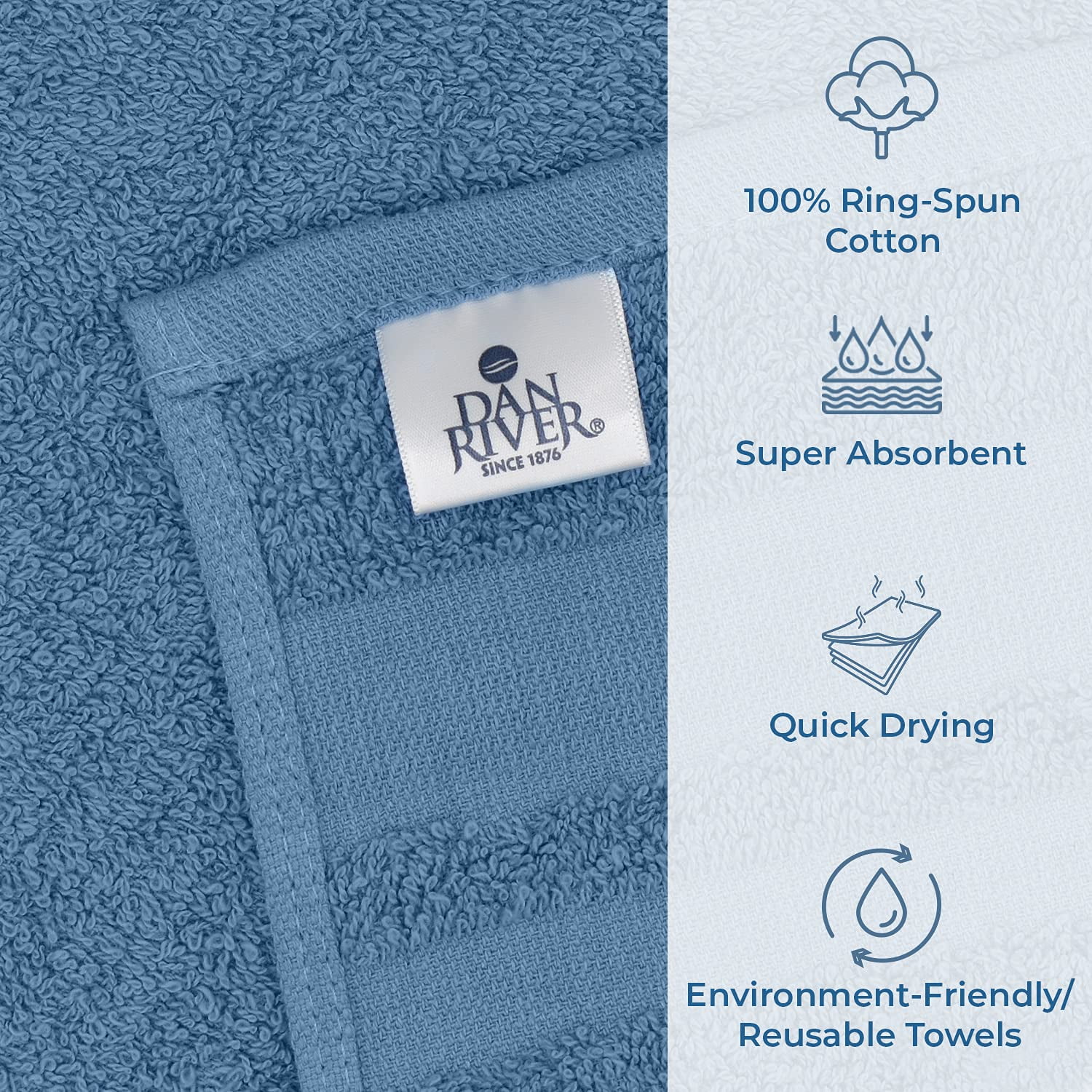 Dan River Cotton Salon Hand Towels, Pack of 24, Highly Absorbent, Quick Drying, White, 16x26 Inches