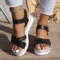 thumbnail image 3 of Women's Platform Sandals Slip On Lightweight Bohemian Dress Shoes Wide Toe Box Solid Color Beach Sandal Red Size 6.5, 3 of 7