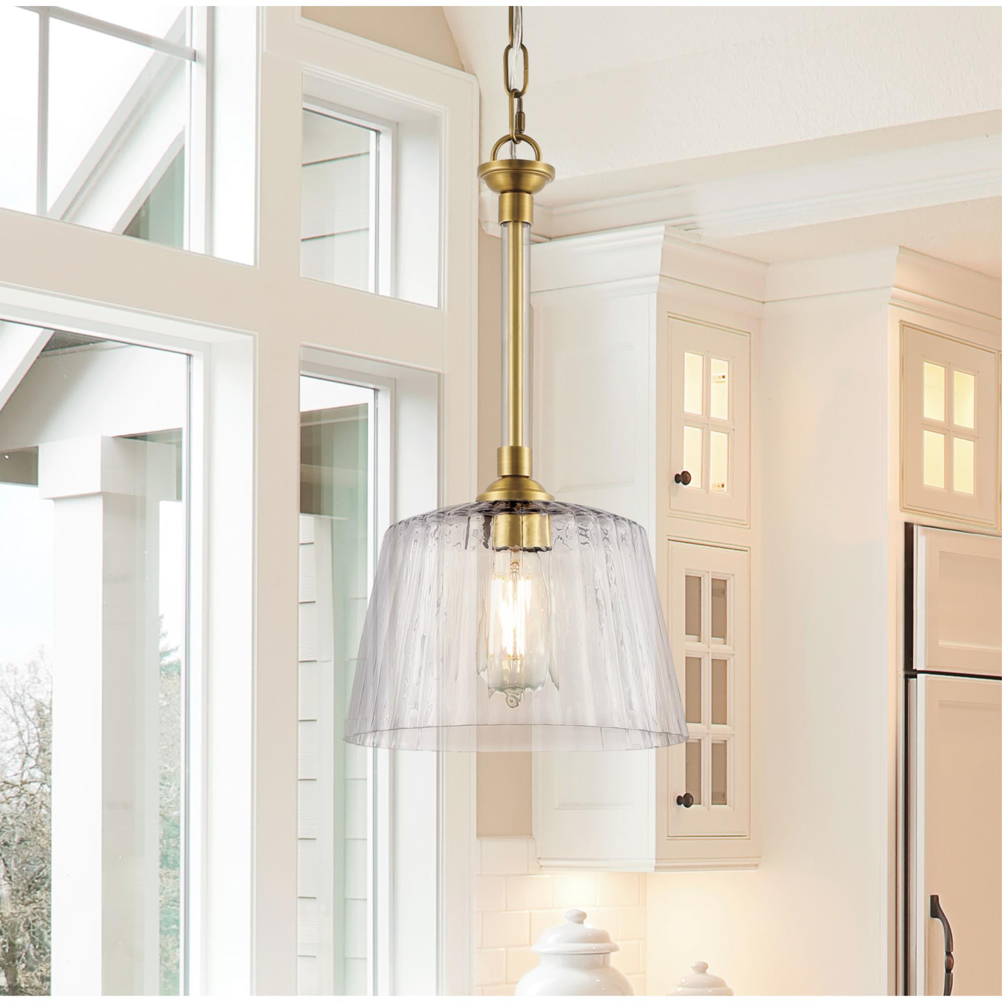 Westinghouse Lighting Aggie 1-Light Indoor Pendant - Brushed brass finish with clear ribbed glass