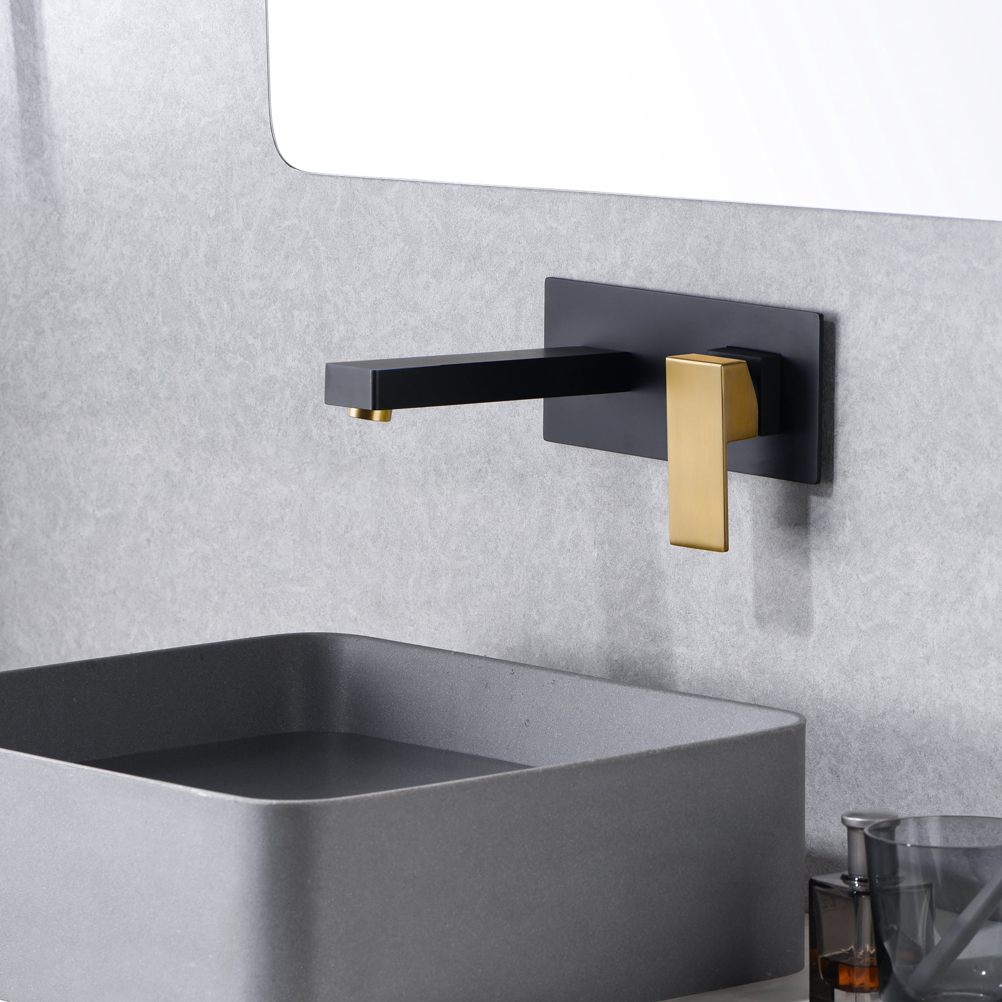 SUMERAIN Wall Mount Bathroom Faucet Black and Gold Finish, Lavatory Vessel Sink Faucet with Rough in Valve