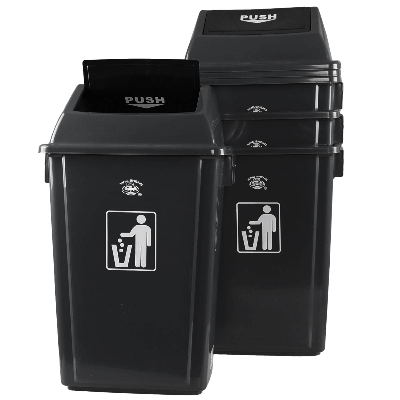 Melontray 4 Pack Large Swing Top Trash Can, 15 Gallon Plastic Garbage Can with Lid for Kitchen Garage, Office, Grey