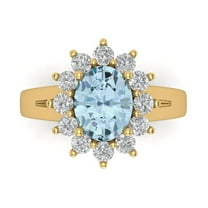 2.72 ct Oval Cut Natural Aquamarine with Simulated Diamond Halo Accents 18K Yellow Gold Womens Engagement Ring