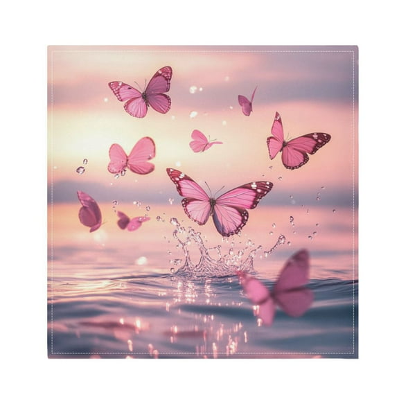 Satin Polyester Napkins - 20x20 InchSingle-Sided Printed Napkins, 1-Piece/4-Piece/6-Piece Set, DIY Personalized Table Setting,Pink Butterflies