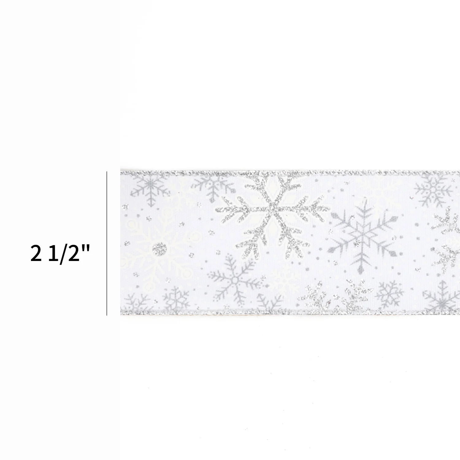 LaRibbons 2 1/2" Wired Ribbon, Silver Glitter Snowflake, 10 Yard Roll