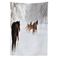 thumbnail image 3 of Ambesonne Winter Tablecloth Rectangular Table Cover, Horses in Snowy Forest, 60"x84", Brown White, 3 of 4
