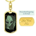 thumbnail image 3 of Sad Alien Waving Dog Tag Keychain Stainless Steel or 18k Gold Keyring, 3 of 10