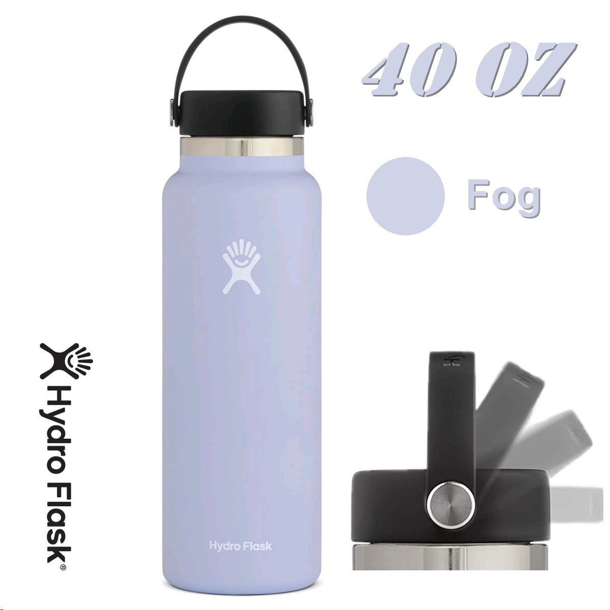 Hydro Flask 40OZ Water Bottle Wide Mouth 2.0 Stainless Steel & Vacuum  Insulated with Leak Proof Flex Cap, Fog
