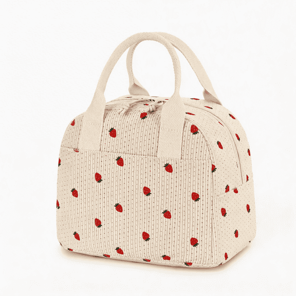 Insulated Lunch Bag for Women Corduroy Tote with Aluminum Lining, Large Capacity Reusable Cooler Box for Work Travel Beach Picnic, Water-Resistant Lunch Box