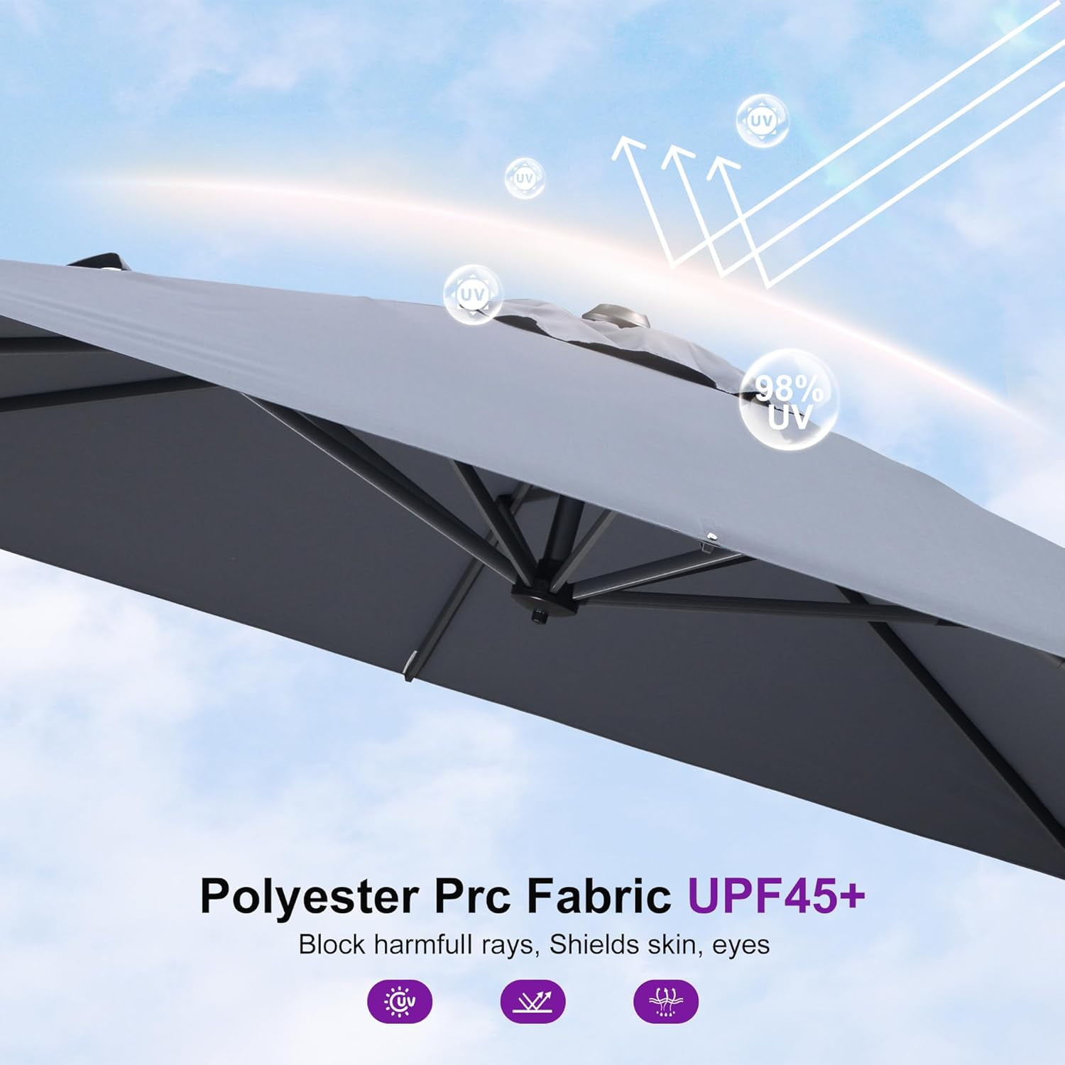 PURPLE LEAF 8' X 8' Patio Umbrella for pool 7' High Offset Cantilever Umbrella for Poolside, 360° Rotation Outdoor Umbrella, Light Grey