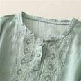 thumbnail image 3 of Women's Cotton Linen Shirts Button Up Half Sleeve Embroidered Trendy Casual Tops Travel Summer Beach Outfits (XL, Green), 3 of 6