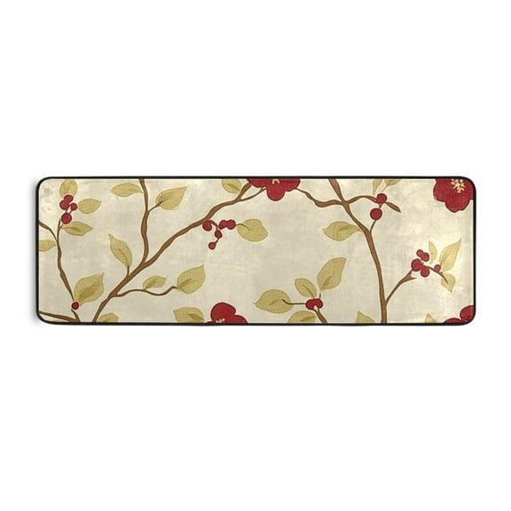 Red Floral Design on Beige Runner Rug for Hallways Kitchen Non Slip 2'x 6' Washable Hall Carpet for Bedroom Entryway Laundry Room
