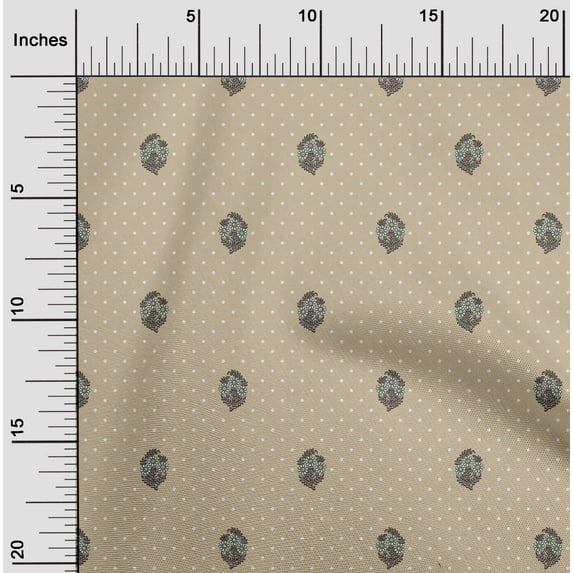 oneOone Cotton Poplin Light Brown Fabric Tiny Flower & Dot Floral Quilting Supplies Print Sewing Fabric By The Yard 42 Inch Wide