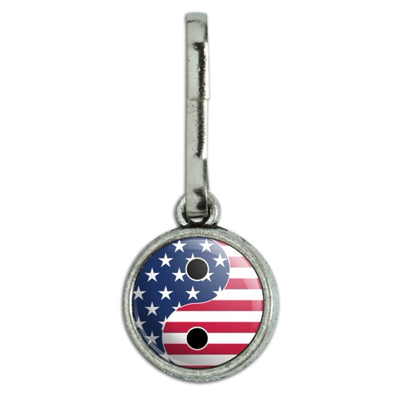 USA Patriotic Yin and Yang American Flag Antiqued Charm Clothes Purse Suitcase Backpack Zipper Pull Aid