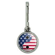 USA Patriotic Yin and Yang American Flag Antiqued Charm Clothes Purse Suitcase Backpack Zipper Pull Aid