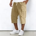 thumbnail image 2 of Dwelliawo Corduroy Long Cargo Shorts for Men Lightweight Capri Shorts Long Below Knee 3/4 Pants Casual Outdoor Elastic Waist Multi-Pockets Pants Khaki XL, 2 of 9
