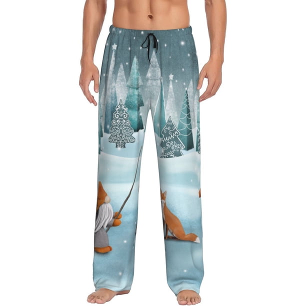 Balery Gnome And Red Fox Fishing Pantalones de pijama para hombre, pijama ultraligero, pantalón de descanso-Small