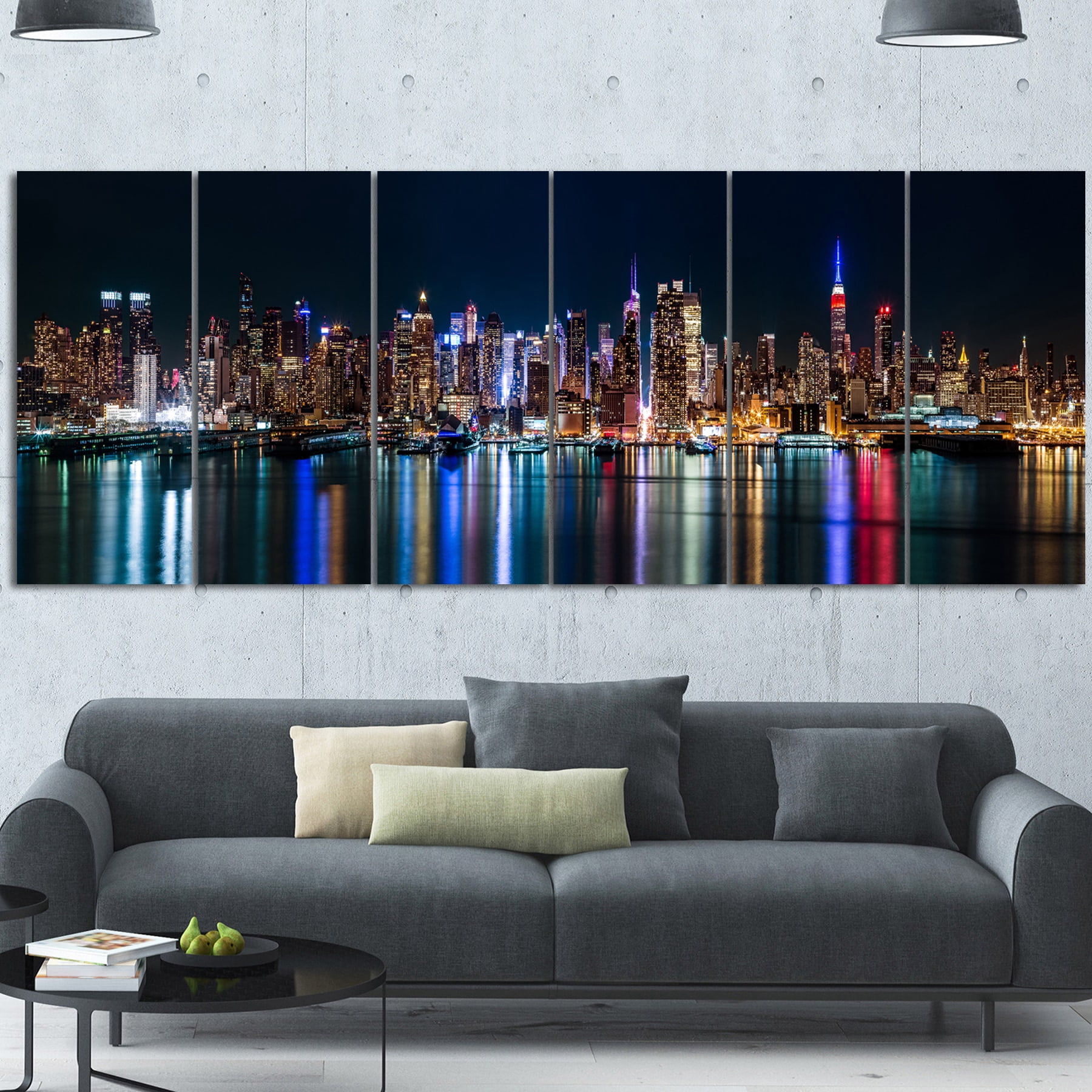 Designart 'New York Midtown Night Panorama ' Multipanel Extra Large Metal Wall Art