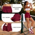 thumbnail image 3 of Cadmus 2 in 1 Women's Spandex Athletic Shorts Gym Yoga Shorts Pockets ,3 Pack,Black & Dark Grey & Red,M, 3 of 9