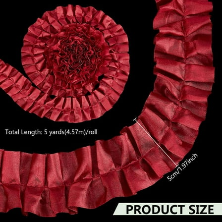 1 roll 5 Yards Polyester Ruffled Trimming Lace Ribbon FireBrick 2 inch(50mm)