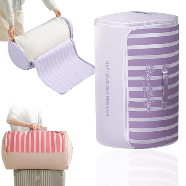 Home Storage Organizer Cylindrical Roll up Quilt Storage Bag with Zipper Large Capacity Bedding Compression Organizer Bag for Comforters Blanket Pillows & Clothes Organizer for Home Travel Storage Fa