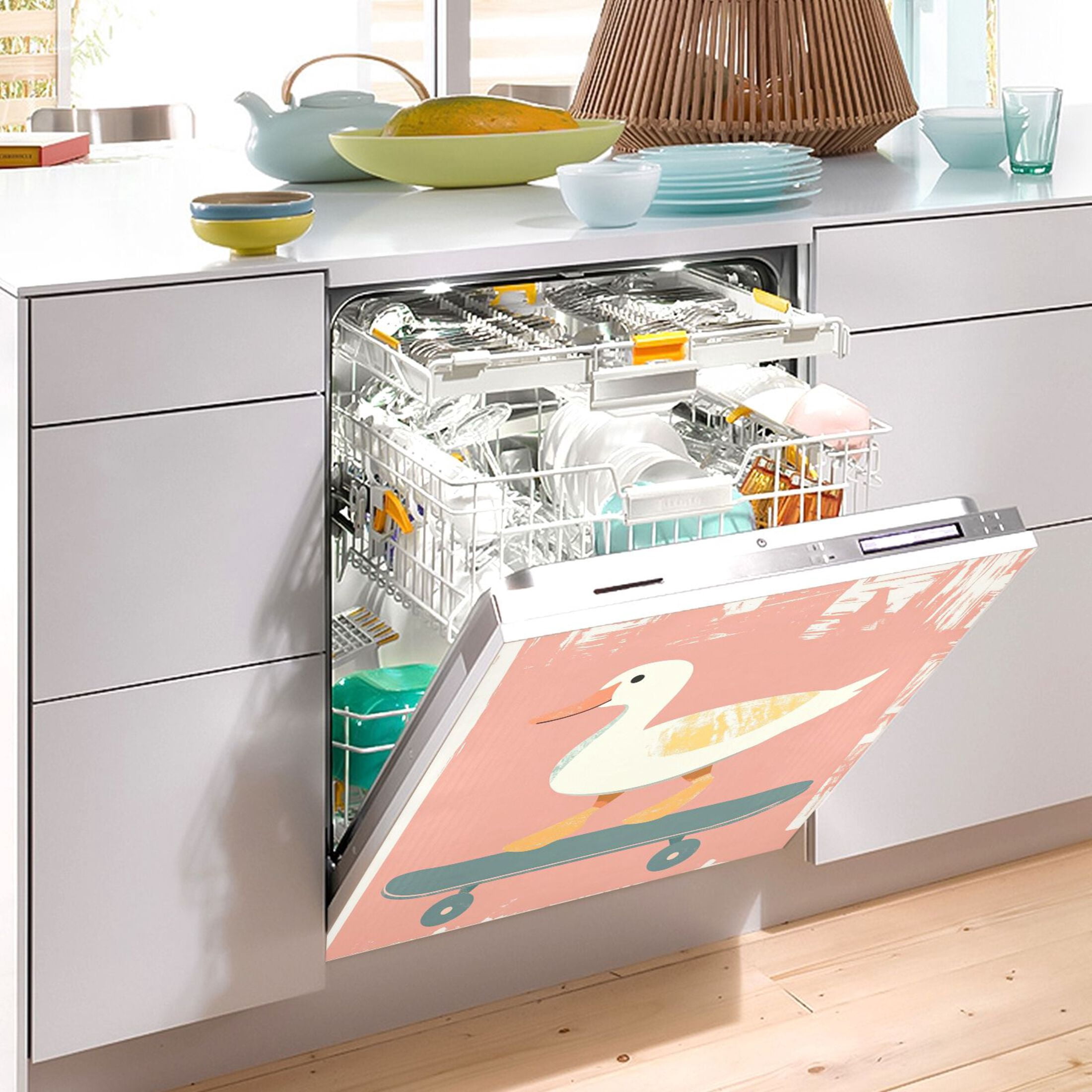 Dishwasher Magnetic Sticker 23x26 Inch Refrigerator Magnetic Sticker Washing Machine Magnetic Sticker Kitchen Panel Magnetic Sticker Home Decor Cute Skateboard Duck