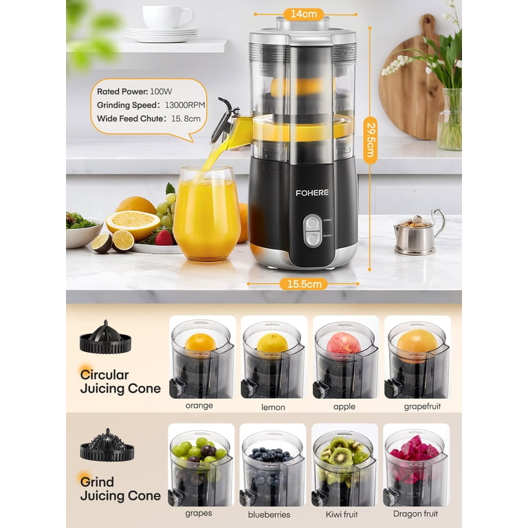 FOHERE Electric Citrus Juicer, 15 Oz, Black and Silver photo 2