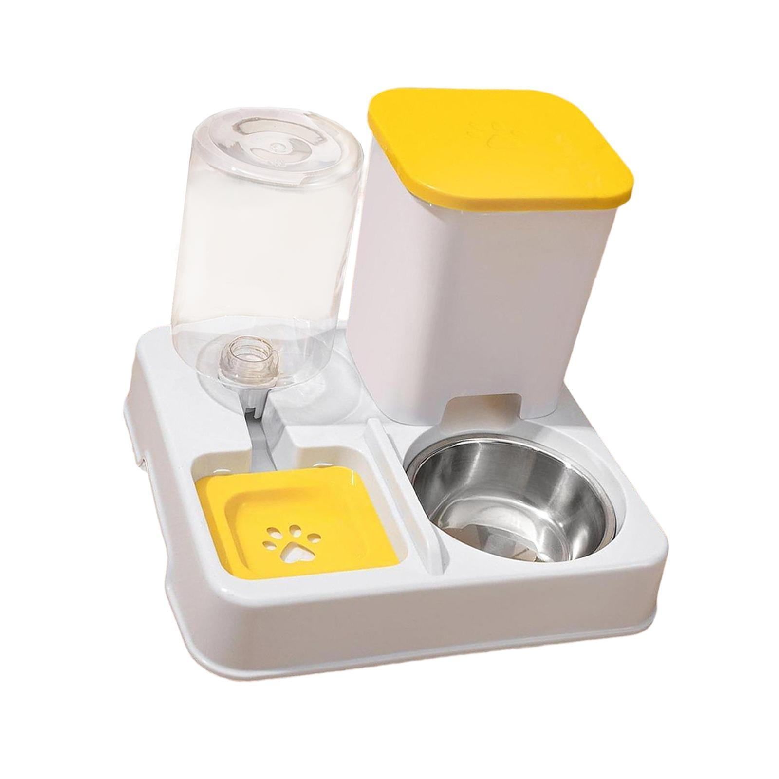 Serenable Automatic Dog Cat Feeder 2 in 1 Feeder and Water Dispenser Easily Clean Large Capacity Dry and Wet Separation for Dogs Rabbits yellow white
