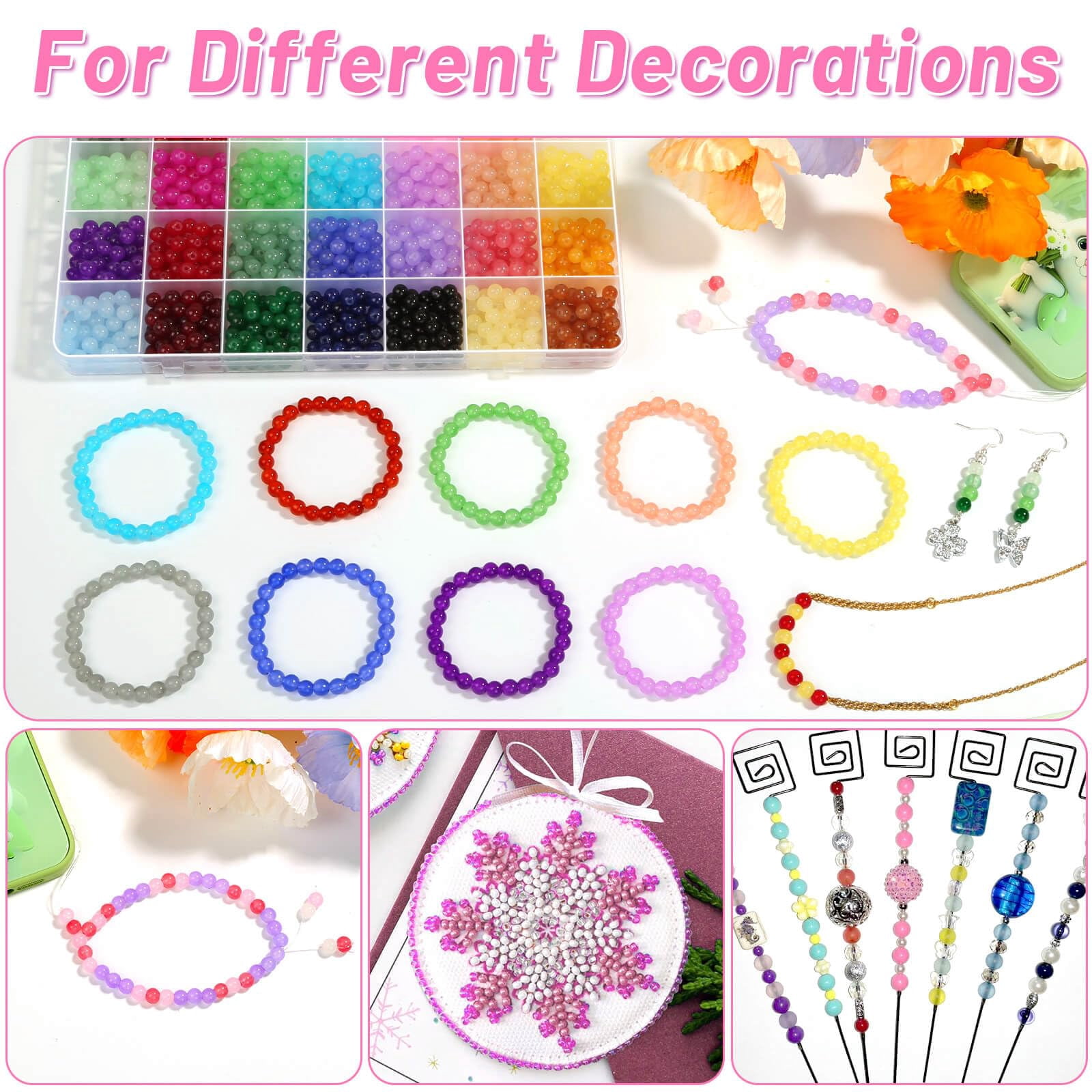 1400 Pieces 6mm Round Glass Beads for Jewelry Making, 28 Colors Crystal Beads for Bracelets Jewelry Making and DIY Crafts