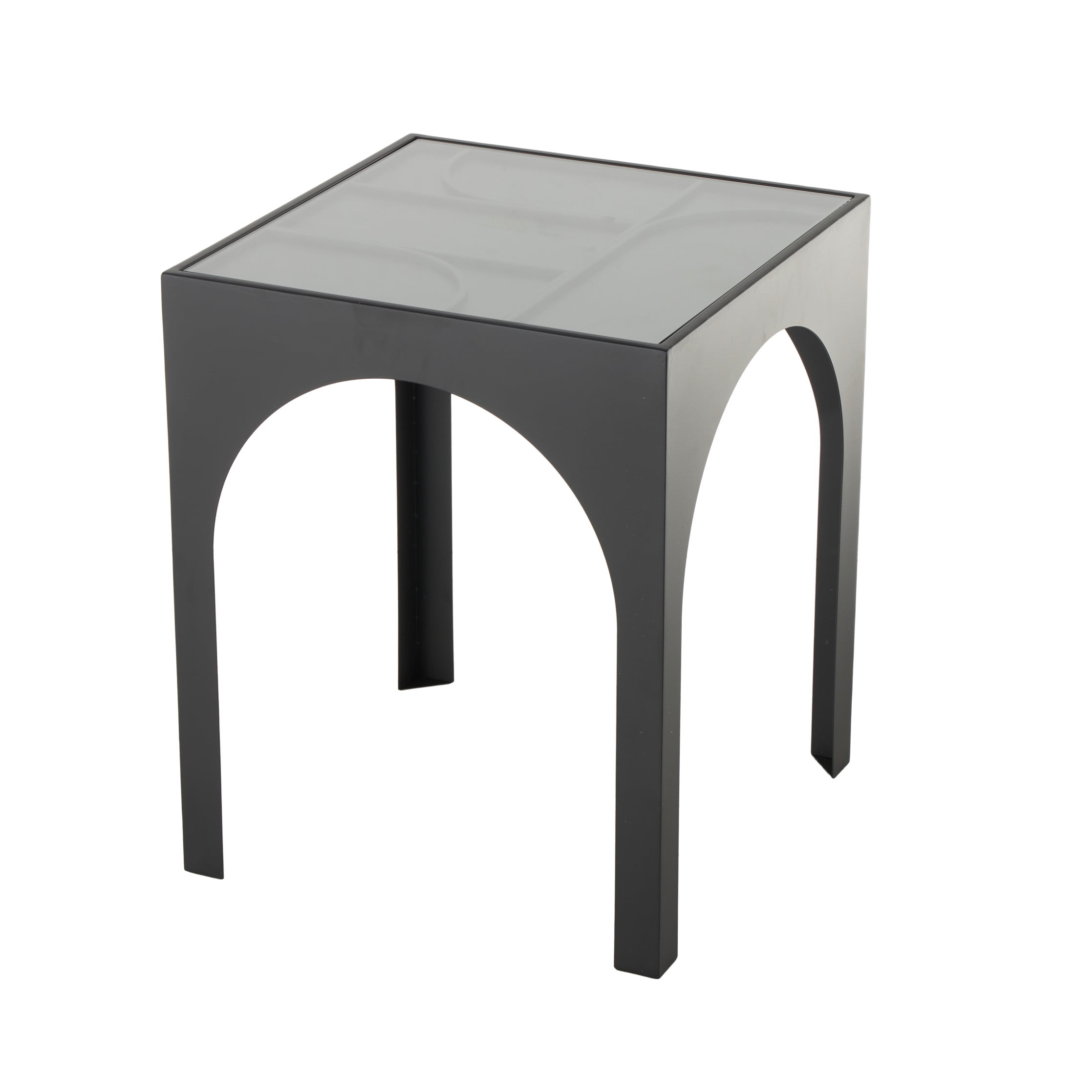DecMode 18" x 22" Black Metal Geometric Accent Table with Glass Top, 1-Piece