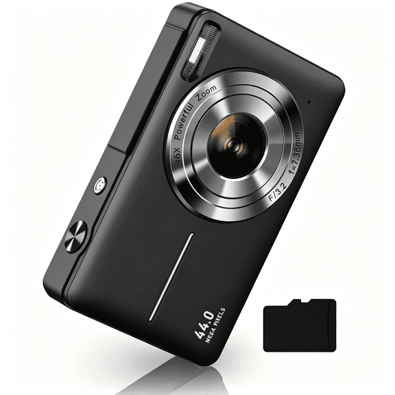 GJX Digital Camera, Fhd 1080P Digital Point and Shoot Camera with 16X Zoom Anti Shake, 32Gb Card, Compact Small Camera for Boys Girls Kids, Black
