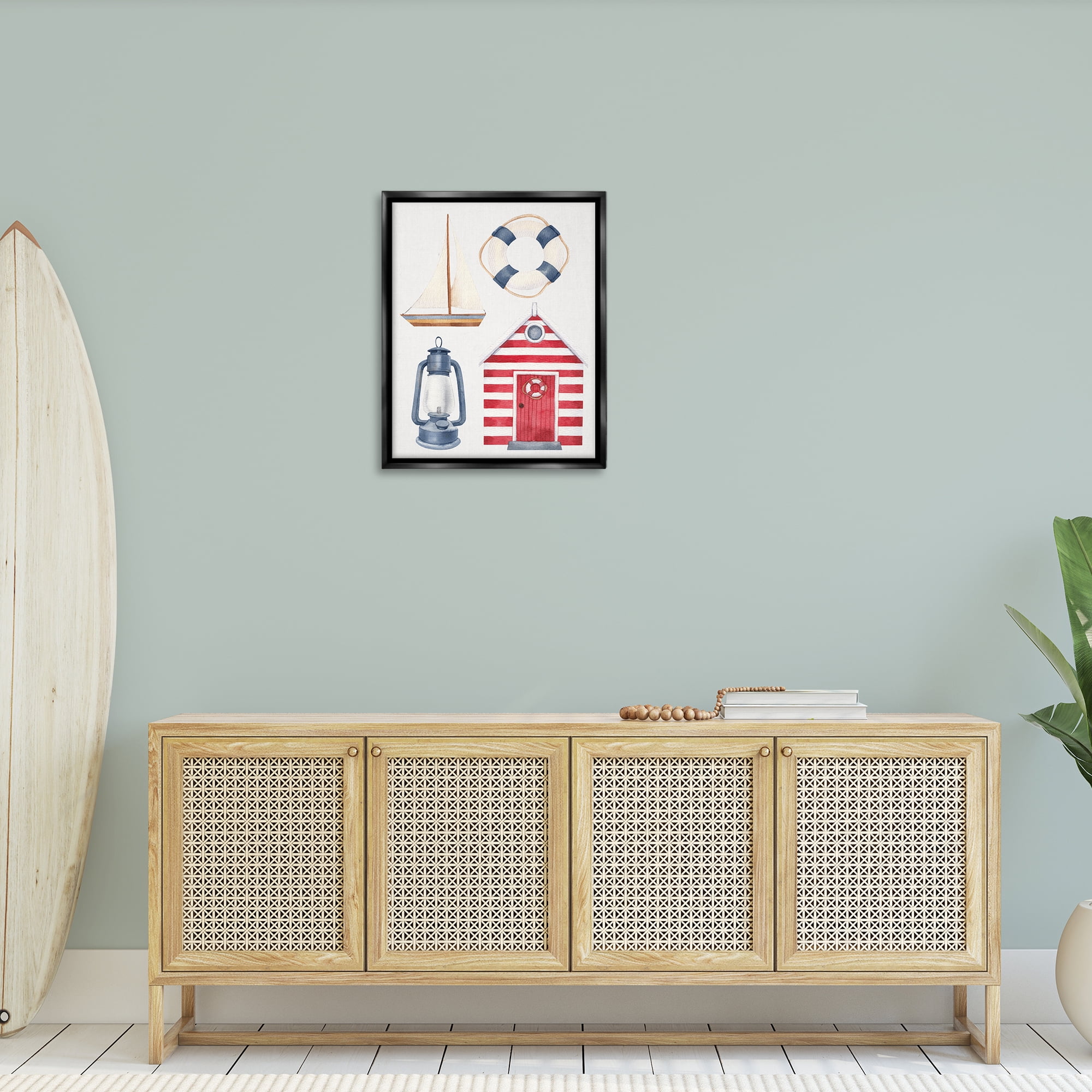 Stupell Industries Maritime Beach Items Nautical & Beach Painting Black Floater Framed Canvas Art Print Wall Art, 25 x 31