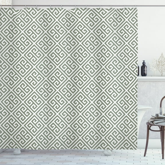 Ambesonne Greek Shower Curtain, Geometric Sage Green Themed, 69"Wx75"L, Sage Green and White