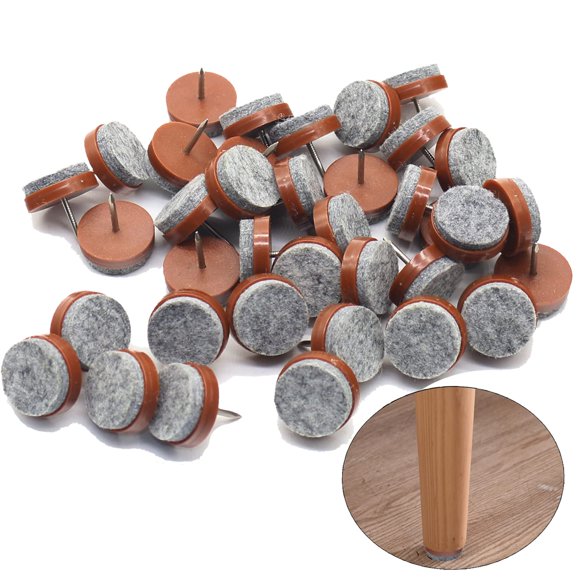 40pcs Round Heavy Duty Nail-on Felt Pad for Furniture Chair Table Leg Feet Floor Protectors Slide Smoothly (Brown, Pad Diameter 24mm)