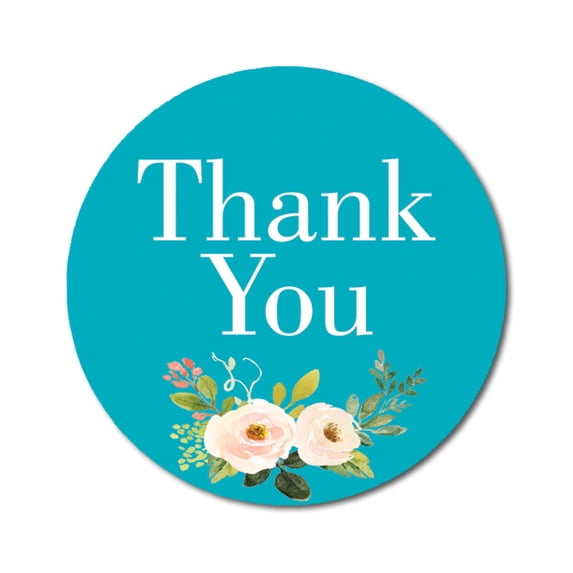 Darling Souvenir Round 1.6 Inches Peony Floral Turquoise Blue Thank You Stickers Wedding Gift-45 Pcs