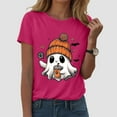 thumbnail image 2 of enyan Pumpkin Cute Ghost Graphic Slim-Fit Short-Sleeve Crewneck T-Shirt Regular-Fit Short-Sleeve Crewneck T-Shirt In Fall Ladies Halloween Shirts Hot Pink,XXXL, 2 of 6