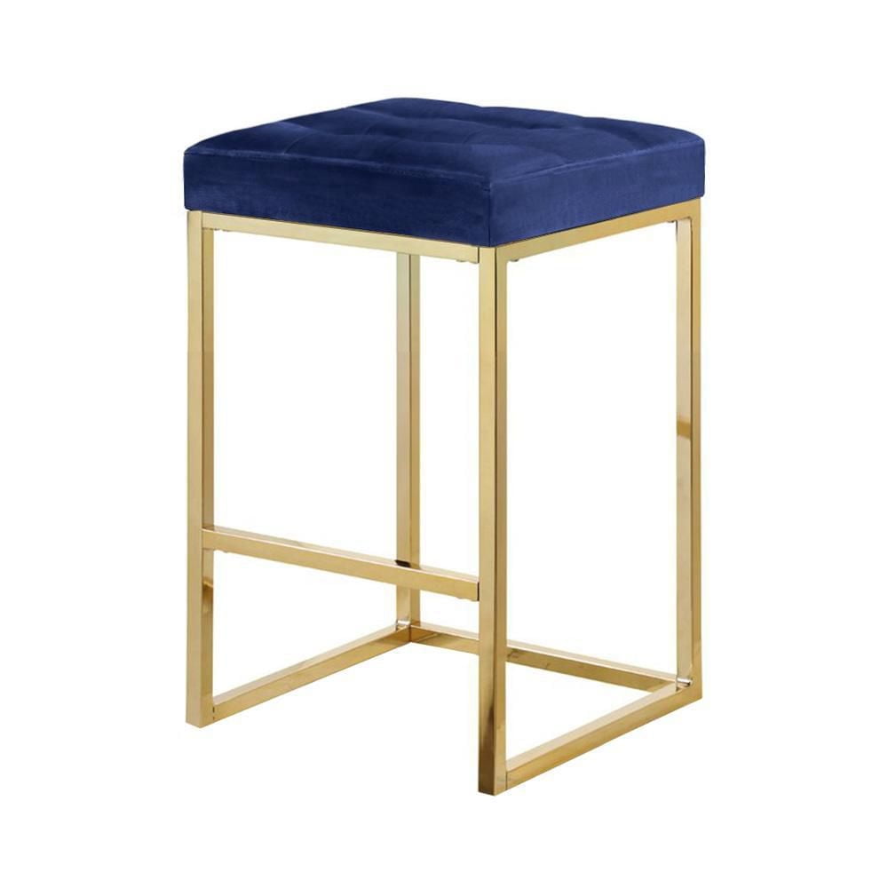 Tabouret de Comptoir Pipe II de couleur Bleu et Or - Lot de 2
