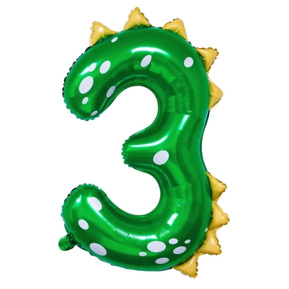 Globo con forma de dinosaurio número 3, color verde, 36 pulgadas, para tercer cumpleaños