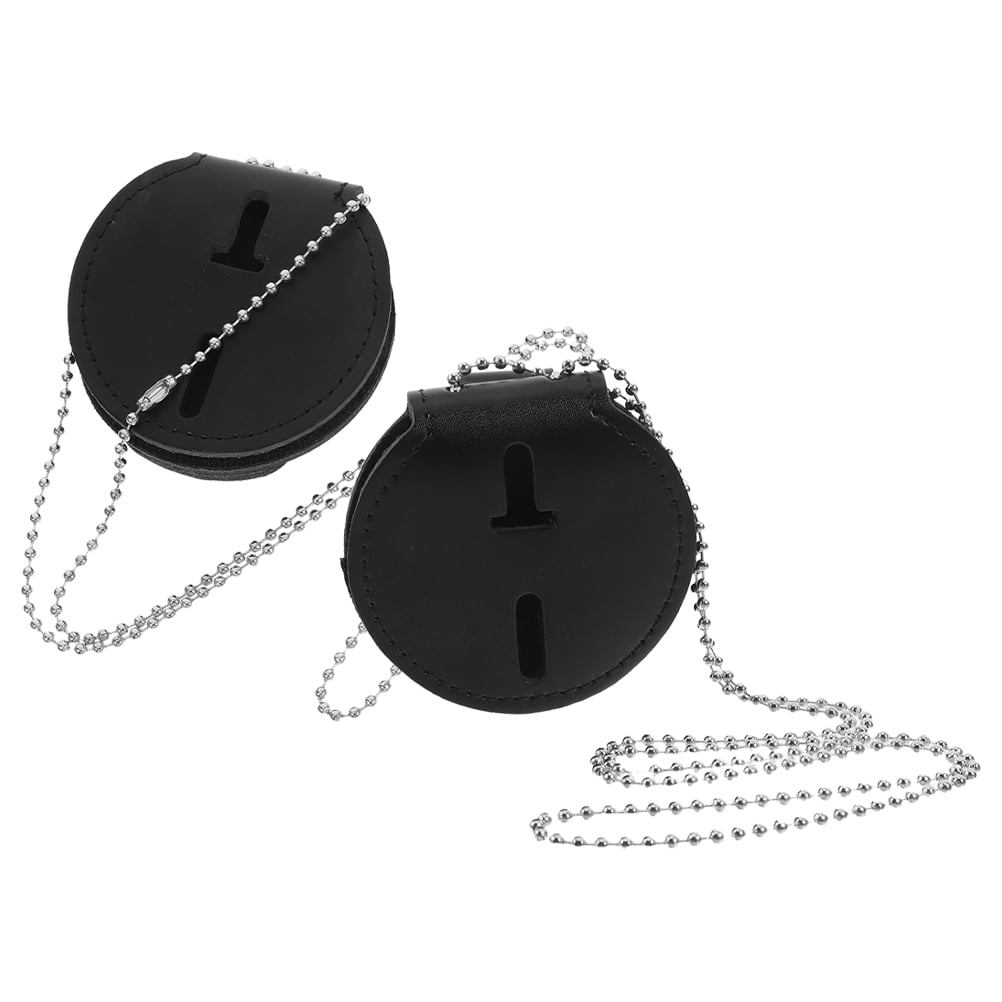 SKISUNO 2Pcs Stylish Black Police Badge Holder with Clip PU Material for Secure Identification
