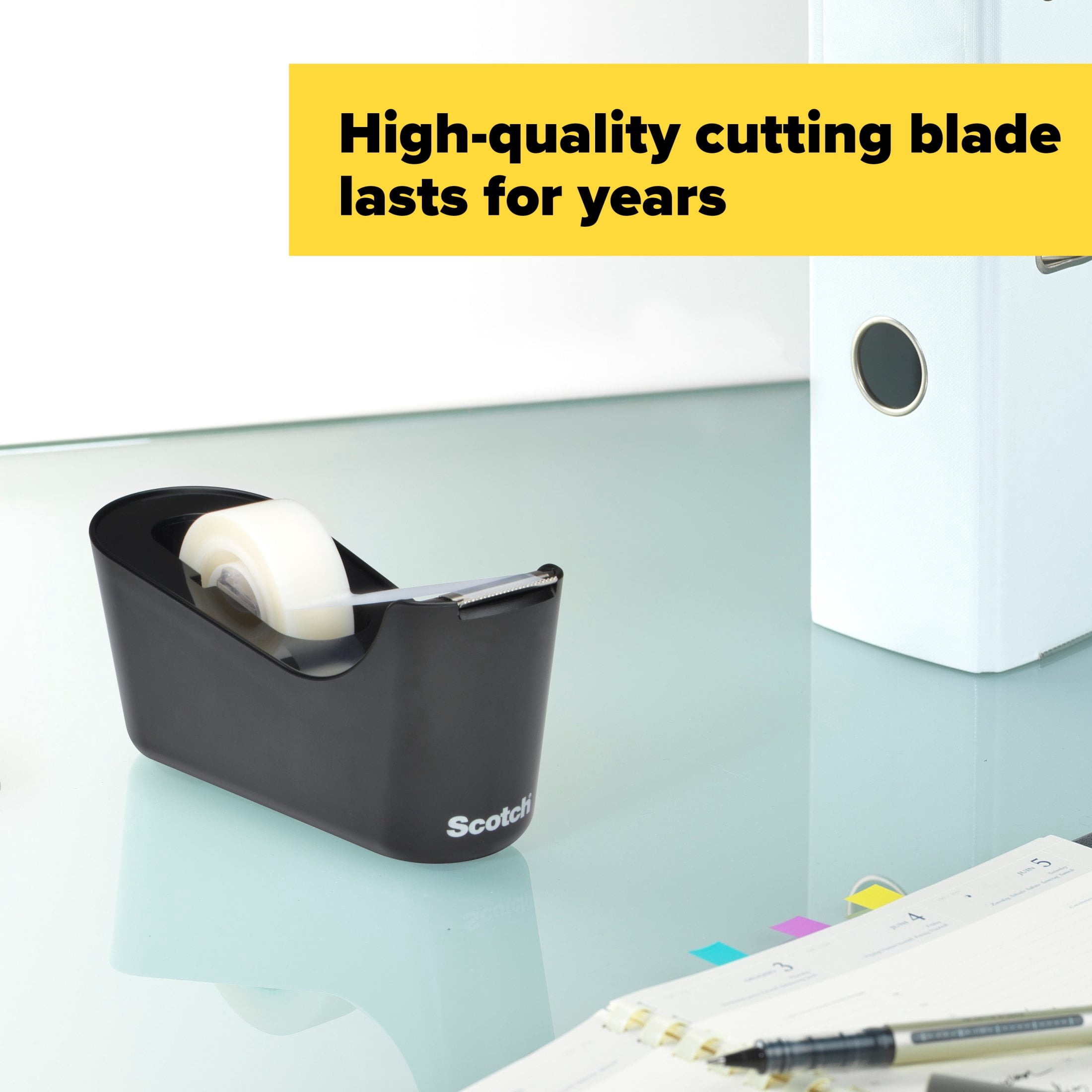 (4 pack) Scotch Desktop Tape Dispenser, Black, Holds 1" Core Tape, 1 Dispenser