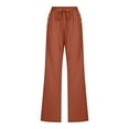 thumbnail image 4 of Odbmxy Pants for Women Long Cotton Linen Straight-Leg Trousers Pants Woman Casual Loose Brown Plain Elastic Waist Button Pants,L, 4 of 6