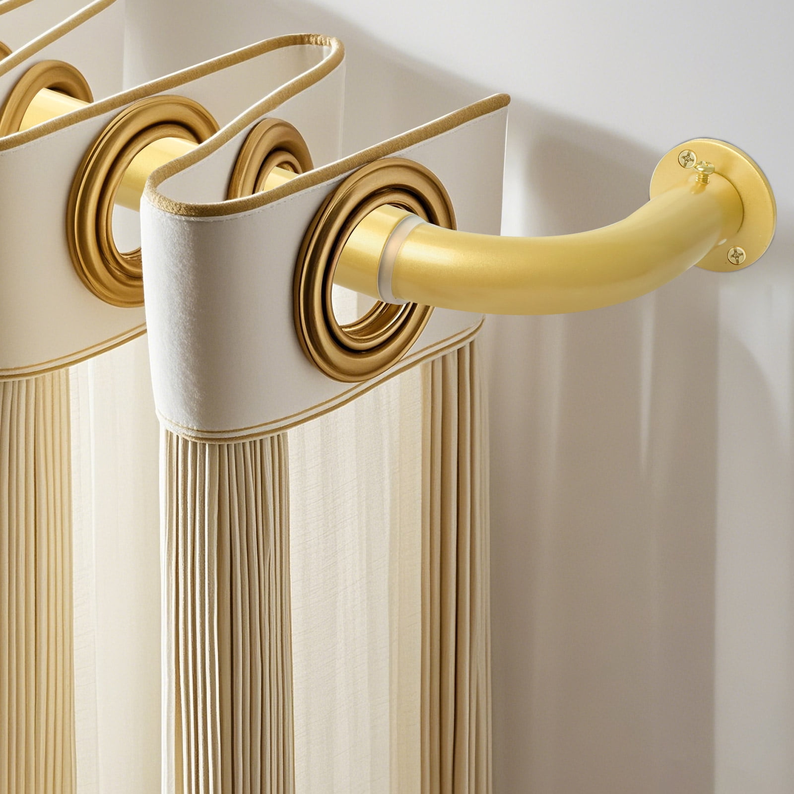 Meriville 1-Inch Diameter Wrap Around Blackout Curtain Rod, 28-Inch to 48-Inch, Royal Gold Finish with Round Base